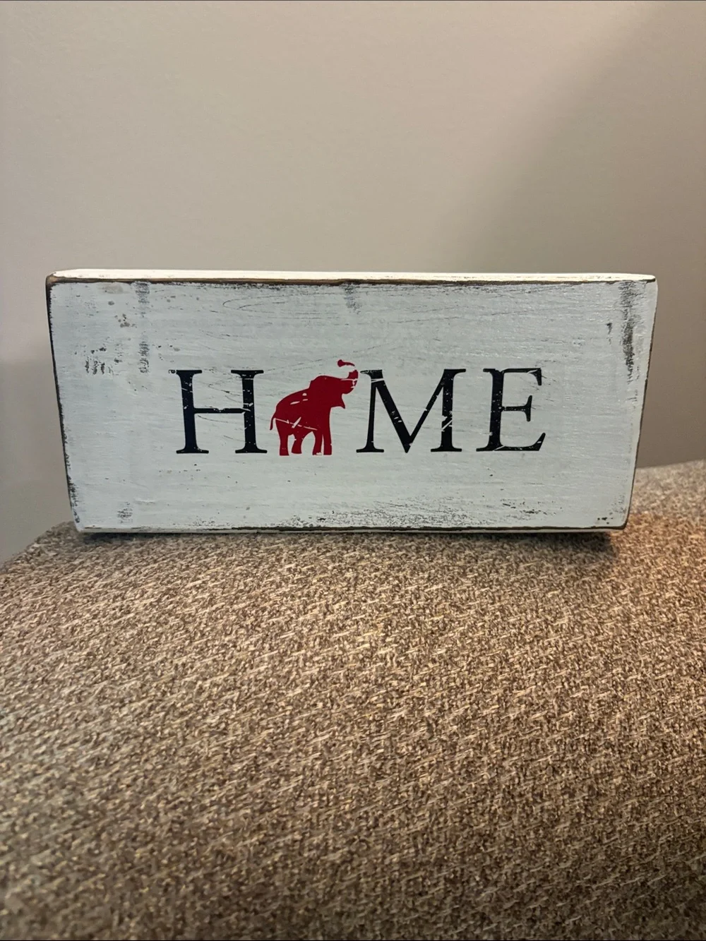 HOME Elephant Wooden Block Sign - White and Red